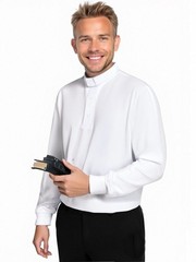 Mens Clergy Shirt Priest Polo Shirts Pastor Shirt Long Sleeves Catholic Shirt
