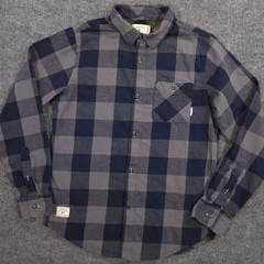 Fourstar Clothing Shirt Mens S Gray Navy Buffalo Check Lightweight Twill Flannel