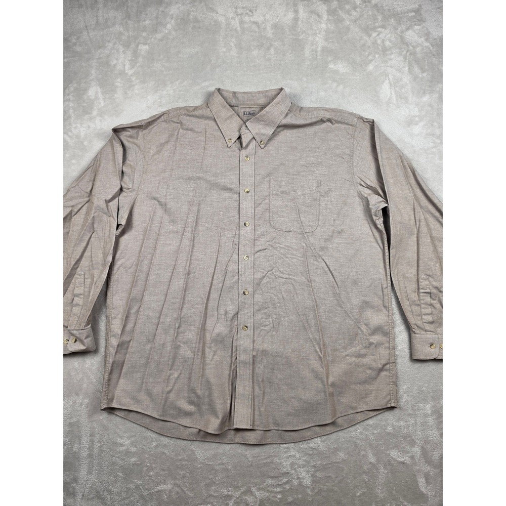 LL Bean Button Down Shirt Mens XXL Brown Cotton Long Sleeve Oxford 248929