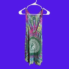 Kathmandu Imports Tie Dye Yin Yang Mandala Tank Top Festival Boho Green Pink