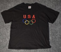 Vintage USA Olympics Rings Mens Black T shirt Official License Tag Size XL