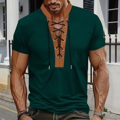 New Waffle Brown Patchwork Drawstring Tee