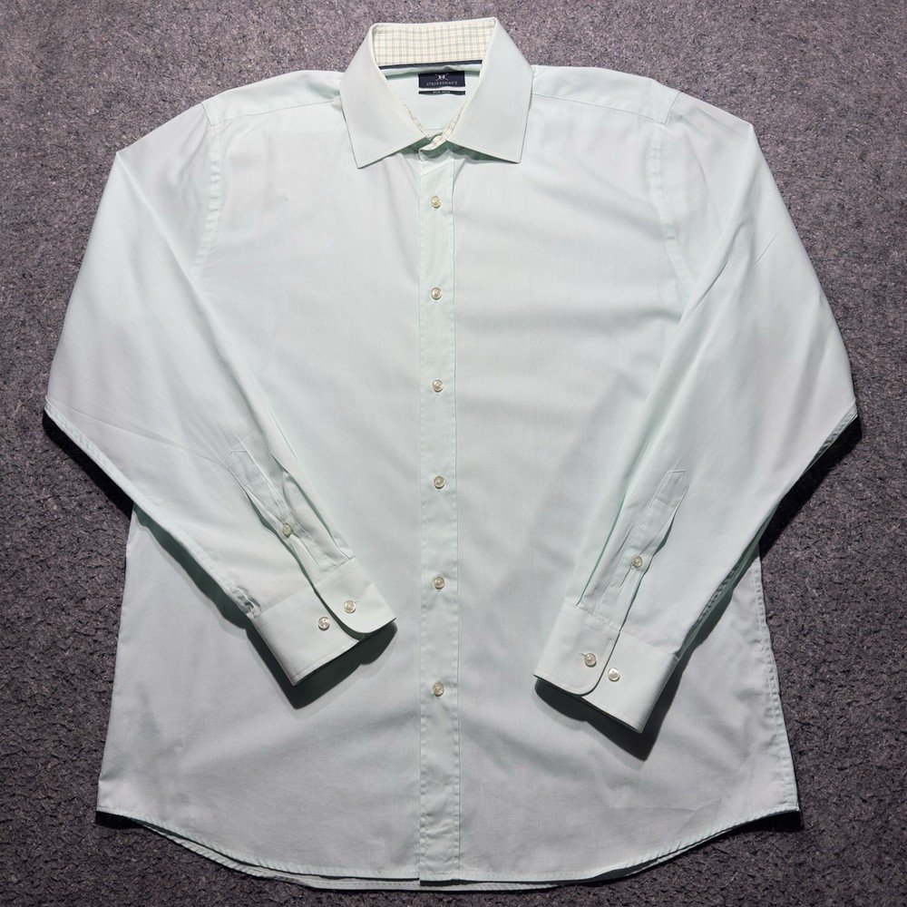 Strokesmans Dress Shirt Mens 48/30 Mint Green Long Sleeves Button Up Non-iron