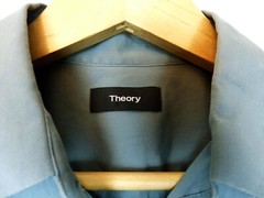 Theory Sylvain Shirt Mens Small Blue Green Minimal Short Sleeve Summer