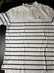 Polo Ralph Lauren Men’s White and Navy Striped Short Sleeve Pique Polo Shirt