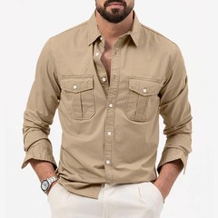 Mens Cargo Shirt Long Sleeve Tops Soft Casual Cotton Militar Tactical Shirts