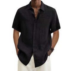 Men’s Cotton Linen Short Sleeve Shirt – Casual Beach Style, Plus Size