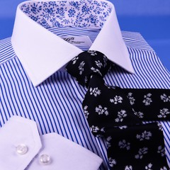 Bright Blue Striped Winchest Contrast Dress Shirt Standard Single Cuff Smart