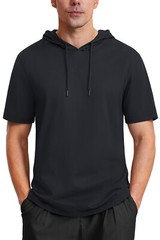 Men’s Casual Workout T-Shirts Summer Hoodie Short Sleeve Sport Cotton Sweatshirt