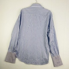 BUGATCHI UOMO Dress SHIRT Button Up Purple Blue STRIPE Flip Cuff Mens 16.5 41