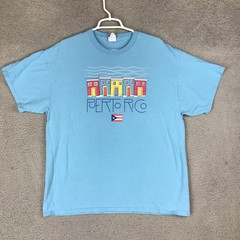 Port & Company Shirt Mens XL Blue Puerto Rico Flag Graphic Tee Travel Souvenir