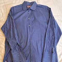 Thomas Pink Prestige Cotton Blue Check Dress Shirt Point Collar 16.5 35