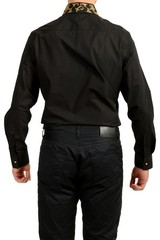 Versace Men’s Black & Gold Collar Embellishments Long Sleeve Shirt US M IT 50