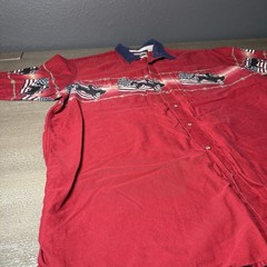 VTG Cumberland Outfitters Shirt Men XL Red Flag Horses Western Cowboy Pearl Snap
