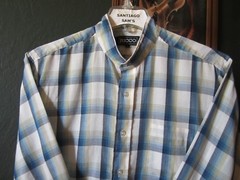 LARGE 16-32/33 PERMANENT PRESS RICCO PLAID BANDED COLLARLESS WESTERN SHIRT