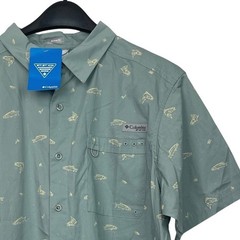 NEW Columbia PFG Trout Fish Print Chemise Wild Cast Camp Shirt Mens M Green $50