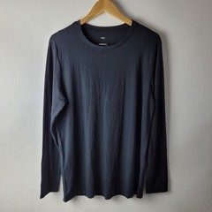 M&S Thermal Men Size L Black Simple Long Sleeve T-Shirt Top Casual Smart Winter