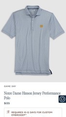 Johnnie O Men’s Notre Dame Hinson Jersey Performance Polo Navy Size small NWT