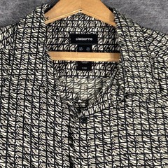 Claiborne Button Down Black Tan Geometric Print Shirt Sz 2XL Short Sleeve