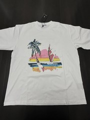 Rhude White Short-Sleeve Tee with Multicolor Palm & Sunset Graphic