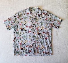 TWO PALMS Men’s Hawaiian Button Down Shirt (L) Lt Blue/Red {Made In Hawaii}