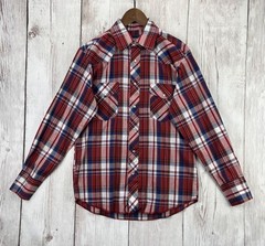 Wrangler Premium Pearl Snap Shirt Red Blue Plaid Western Country Rancher Med