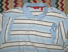 Izod Men’s Short Sleeve Polo, Sz XXL,100% cotton, Blue&White Stripes, White Logo