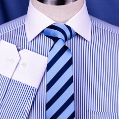 Bright Blue Striped Winchest Contrast Dress Shirt Standard Single Cuff Smart