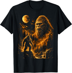 Bigfoot Sasquatch Graphic Tee Cryptid Big Foot Moon Nature T-Shirt