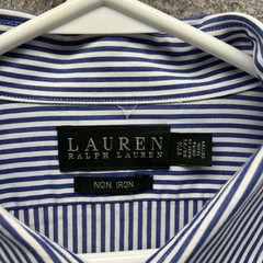 Lauren Ralph Lauren Dress Shirt Mens 17.5 34/35 Blue Stripe Non Iron Long Sleeve