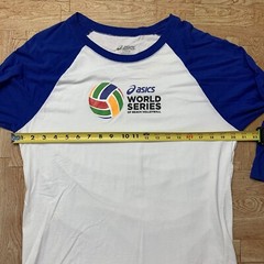 Asics World Series Of Beach Volleyball Shirt Raglan Mens L White/Blue 3/4 Sleeve