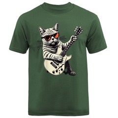 Cat Playing Guitar Rock Music Band Funny Animals Kitty T-shirt