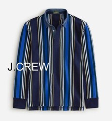 J.CREW rugby shirt striped navy blue royal vertical elbow pad chambray collar L