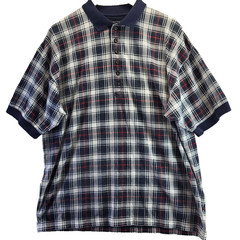 Structure Shirt Mens Large Blue Plaid Polo Pullover Short Sleeve Cotton