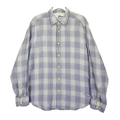 Tommy Bahama Shirt Mens L 100% Linen Blue Windowpane Plaid Machine Wash