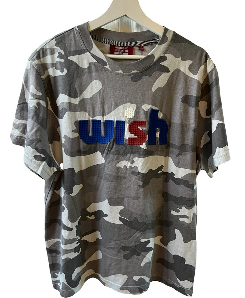 Mostly Heard Rarely Seen Mens Camo WISH Logo Tee Gray Sz Large