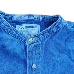 Vintage Coliseum Denim Band Collar Shirt Mens XL Blue 90s Collarless Button