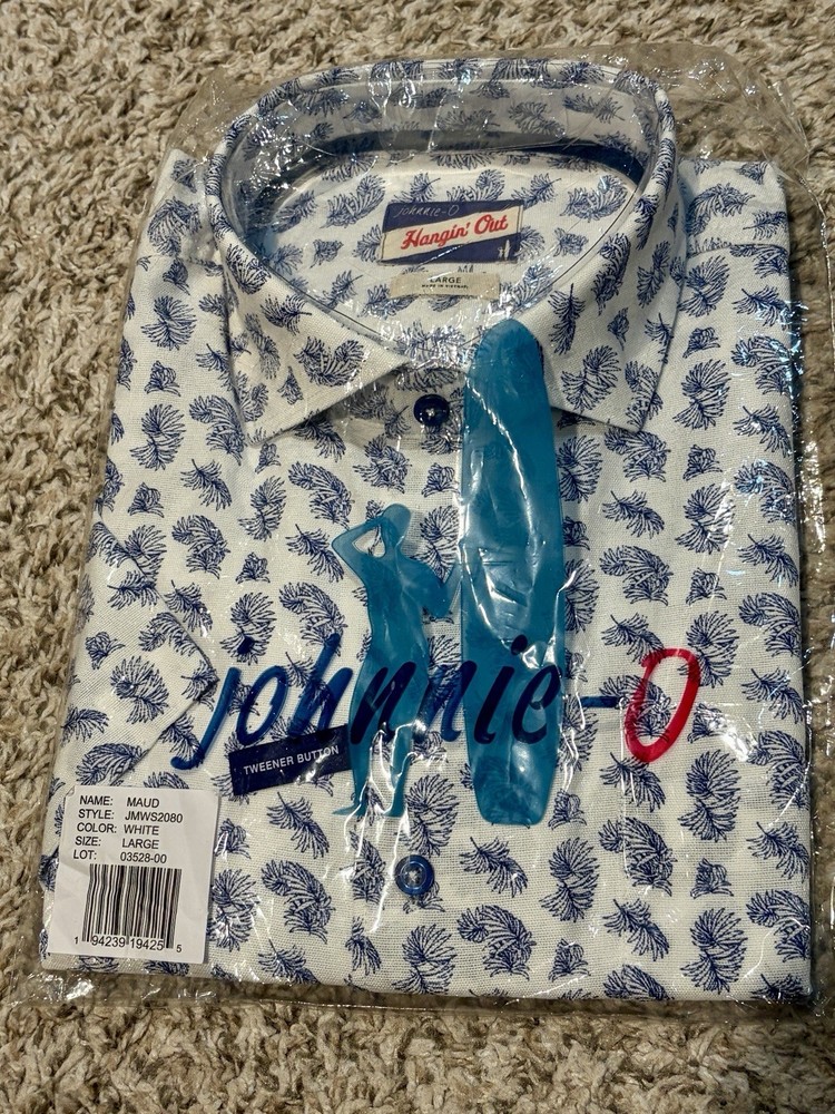 NWT Johnnie-O Hanging Out Mens L All Over Print Short Sleeve Polo Shirt