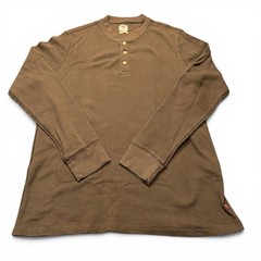 Levis Mens Large L Long Sleeve Henley Shirt Brown Waffle Knit Thermal Red Tab