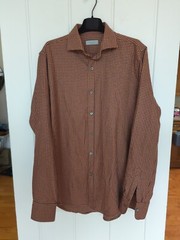 NWOT Mens L CANALI Regular Fit Houndstooth Sport Shirt In Dark Orange msrp $365
