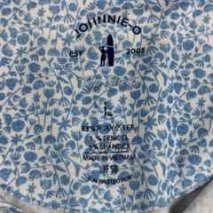 Johnnie-O Top Shelf Polo Shirt Men’s Large Blue White Floral Golf Stretch UPF 50