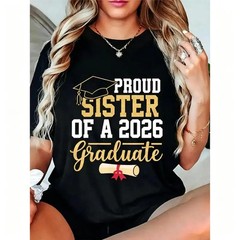 Proud Mother of 2026 Graduate Cotton T-Shirt Black Suitable for Graduation Gift