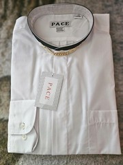 Mens mandarin collar (banded collar) white dress shirt long sleeve by Pace 34/35
