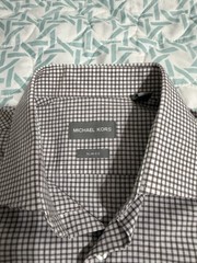 Michael Kors Slim Fit Gray/White Check Long Sleeve Dress Shirt 15.5×34/35 M