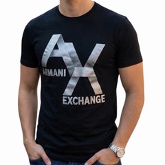 ARMANI EXCHANGE Black Silver AX LOGO Short Sleeve Slim Fit Designer T-shirt NWT