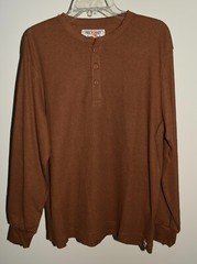 New Mens Free Planet Shirt Small Amber Brown Thermal Henley Long Sleeve