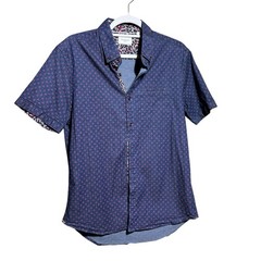 7 Diamonds Shirt Men’s Sz M Blue Denim Cotton Stretch Button Up Short Sleeve