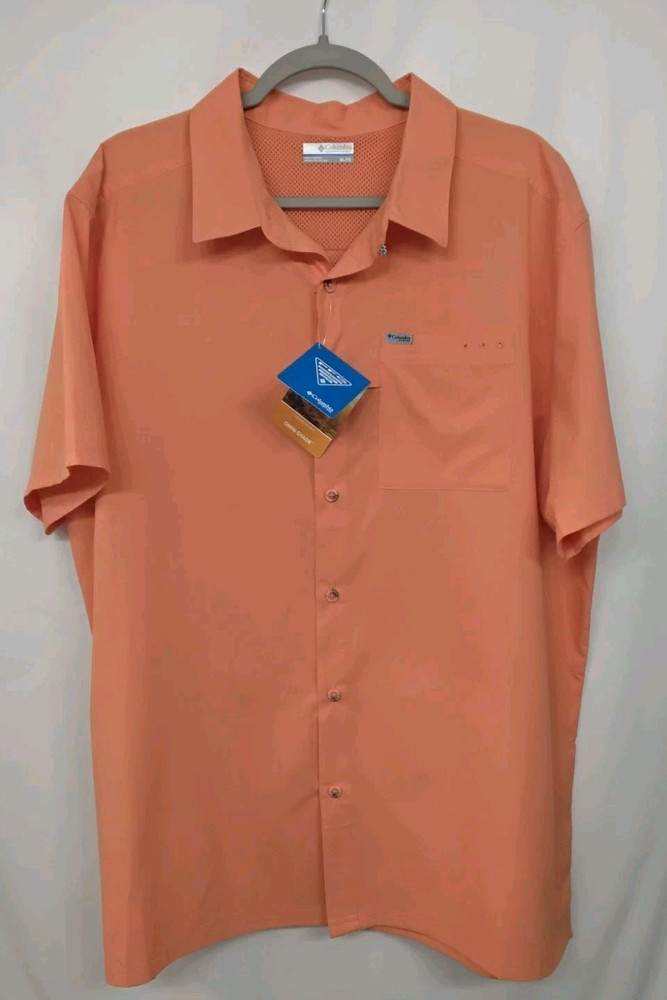 NWT Columbia Men’s XL PFG Bluefin Winds Camp Shirt Short Sleeve Orange XM0692