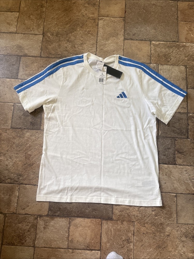 NEW MENS L ADIDAS WONDER WHITE ORIGINALS 3-STRIPES TEE SHIRT