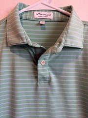 Peter Millar Seaside Wash Green Stripe Short Sleeve Golf Polo Shirt Size: Medium